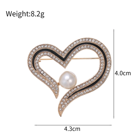 Herzförmige Brosche Für Damen Zinklegierung Künstliche Perle Strass Eingelegt Vergoldet Mode Anzug Reversnadel Schmuck Zubehör