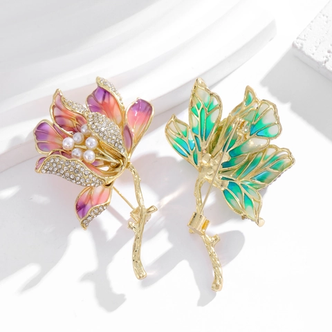 Broche de Flor de Peonía de Estilo Chino Vintage Con Diamantes de Imitación Perla Artificial Esmalte Degradado Aleación Corsage Para Mujer