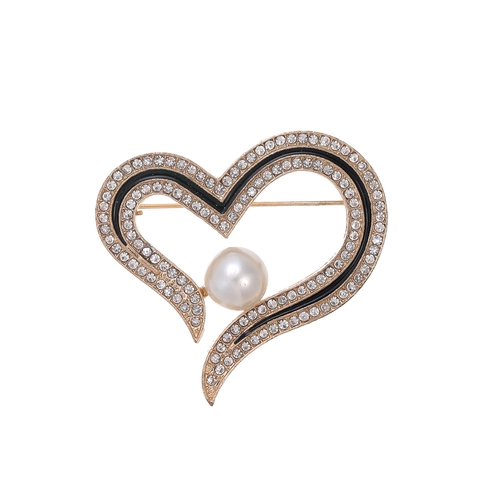 Herzförmige Brosche Für Damen Zinklegierung Künstliche Perle Strass Eingelegt Vergoldet Mode Anzug Reversnadel Schmuck Zubehör