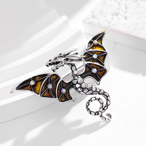 Vintage Emaille Westerse Draak Broche Gothic Mythische Vliegende Draak Pin Met Kleurrijke Strass Sieraden Cadeau
