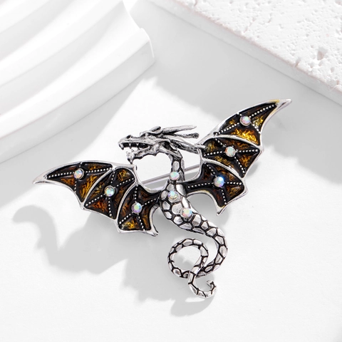 Vintage Emaille Westerse Draak Broche Gothic Mythische Vliegende Draak Pin Met Kleurrijke Strass Sieraden Cadeau