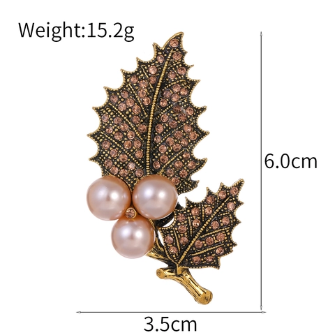 Vintage Zinc Alloy Holly Leaf Brooch With Artificial Pearl And Rhinestone Antique Gold Berry Pin For Women Christmas Jewelry
