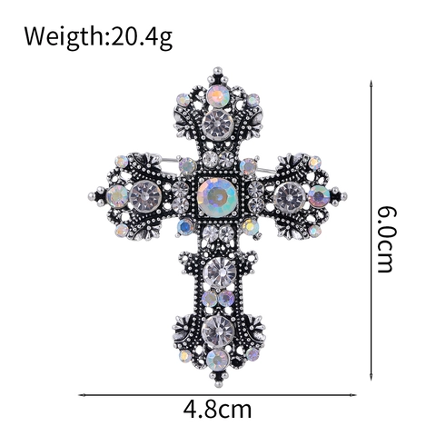 Spilla Croce Barocca Vintage Per Uomo Donna Argento Antico Lega Intarsiato Di Strass Stile Di Corte Accessori Gioielli