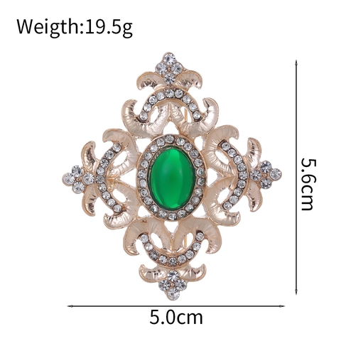 Broche de Piedra Verde Estilo Palacio Barroco Vintage Aleación de Zinc Diseño Hueco Ramillete de Flores con Strass para Mujer
