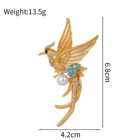Spilla Fenice In Lega Di Zinco Vintage Con Perla Artificiale E Strass Elegante Spilla Per Uccelli Placcata In Oro Per Gioielli Donna