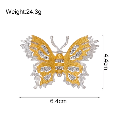 Broche Papillon en Alliage Strass Vintage de Luxe pour Femmes Élégante Épinglette Insecte Électroplaquée Bicolore Bijoux