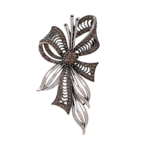 Spilla Vintage a Fiocco con Strass per Donna Argento Oro Antico Lega di Zinco Elegante Fiocco Traforato Gioielli Accessori