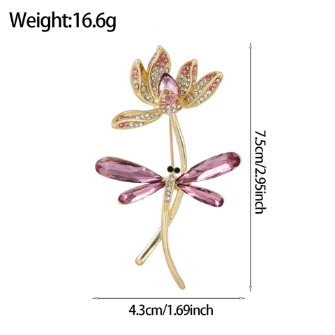 Broche de Libélula Loto de Estilo Chino Vintage para Mujer Aleación Chapada en Oro Diamantes de Imitación Vidrio Alfiler Floral para Accesorio Hanfu Cheongsam