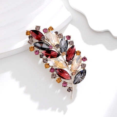 Spilla a Foglia in Strass Multicolore Vintage Lussuosa Spilla in Lega di Zinco Cristallo per Abito Cappotto Gioielli Donna Regalo