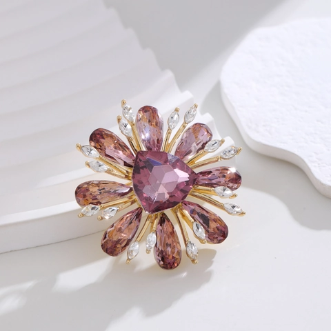 Vintage Palast-Stil Kristall Sonnenblume Brosche Legierung Eingelegtes Glas Blume Corsage Pin Für Damen Anzug Hochzeit Schmuck