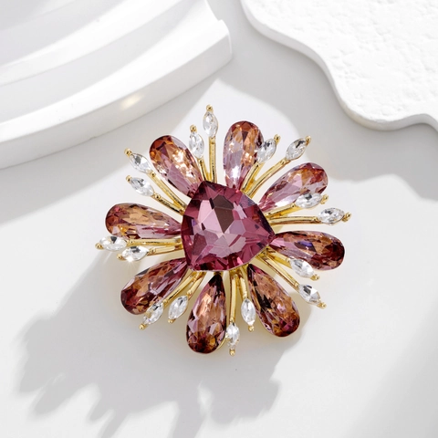 Vintage Palast-Stil Kristall Sonnenblume Brosche Legierung Eingelegtes Glas Blume Corsage Pin Für Damen Anzug Hochzeit Schmuck