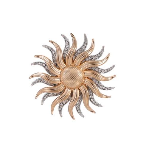 Spilla a Forma di Girasole in Strass Bicolore Vintage per Donna Spilla Retrò a Raggi Solari Gioielli di Moda Elegante Accessorio per Corsage