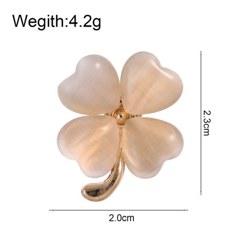 Elegant Four-Leaf Clover Brooch With Synthetic Cat's Eye Stone Zinc Alloy Pin For Women Suit Coat Clothing Accessories