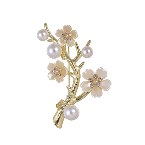 Elegant Artificial Pearl Flower Brooch For Women Luxury Alloy Rhinestone Enamel Floral Pin For Suit Coat Jacket Dress Accessories Gift