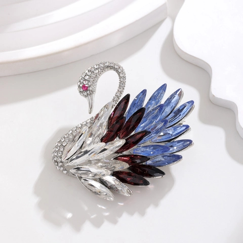 Elegante Broche de Cisne de Aleación con Cristales Coloridos y Diamantes de Imitación Alfiler de Corsage de Animal para Mujer