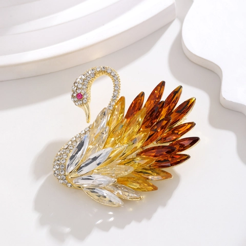 Elegante Broche de Cisne de Aleación con Cristales Coloridos y Diamantes de Imitación Alfiler de Corsage de Animal para Mujer