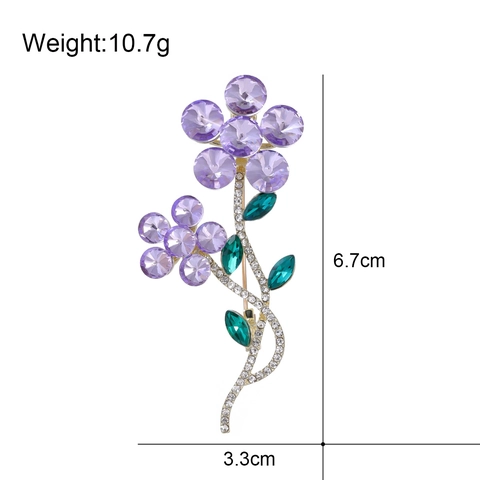 Eleganter Lila Blume Strass Brosche Zinklegierung Blumen Corsage Pin Schal Schnalle Für Damen Hochzeit Bankett Schmuck
