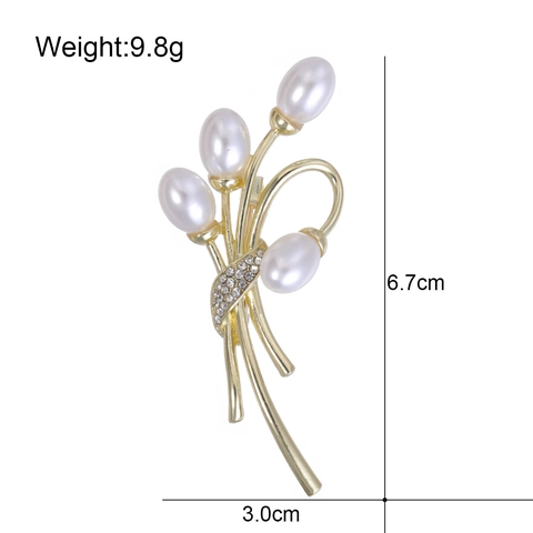 Elegante Spilla Bouquet di Fiori in Lega con Perle Artificiali Design a Palloncino Placcato Oro Strass Spilla per Donna Matrimonio