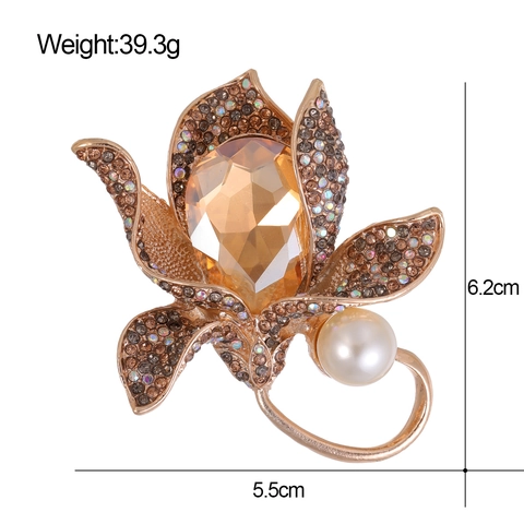 Broche de Flor de Orquídea Vintage para Mujer Aleación de Zinc Diamante de Imitación Perla Artificial Alfiler Elegante