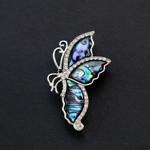 Vintage Butterfly Brooch Abalone Shell Rhinestone Inlaid Alloy Breastpin Elegant Jewelry Gift For Women Clothing Accessory