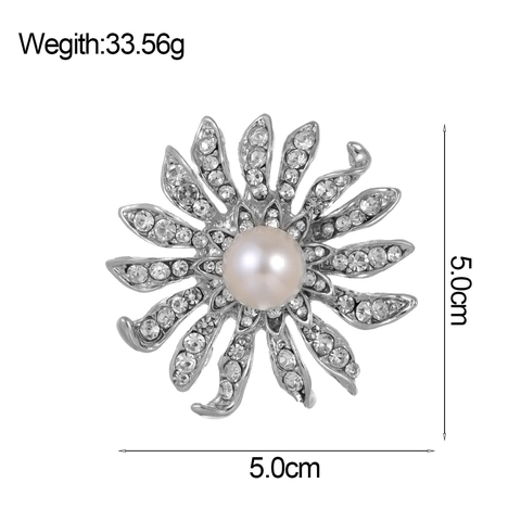 Lussuosa Spilla a Girasole in Lega di Zinco con Perla Artificiale Elegante Spilla a Fiore con Strass per Donna Accessori Abito Gioielli di Moda