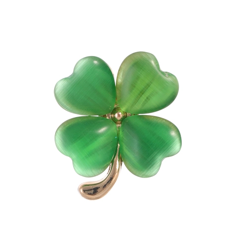 Elegant Four-Leaf Clover Brooch With Synthetic Cat's Eye Stone Zinc Alloy Pin For Women Suit Coat Clothing Accessories