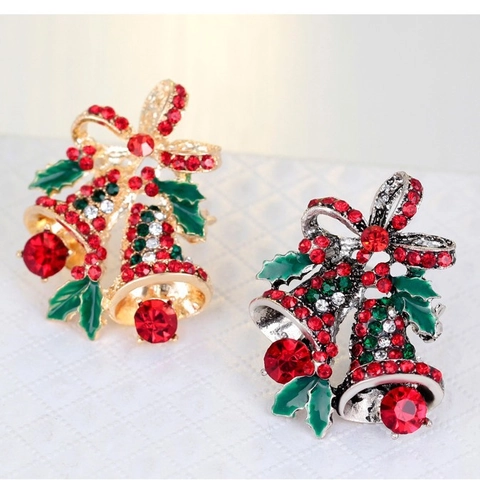 Kerstklok Broche Legering Strass Emaille Strik Hulst Feestelijke Corsage Spelden Voor Vrouwen Kerst Sieraden Cadeau