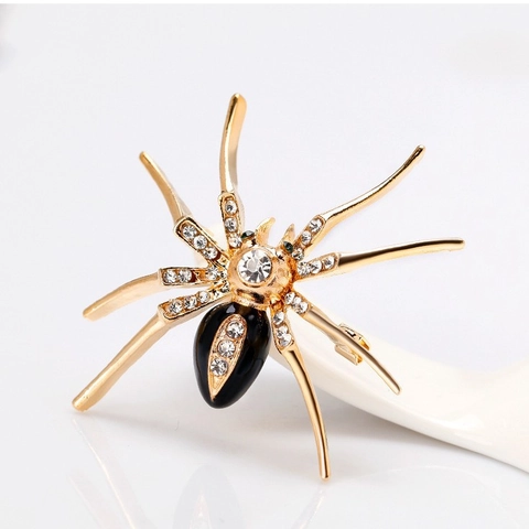 Vintage Exaggerated Alloy Rhinestone Spider Brooch Gold Plated Enamel Insect Pin For Halloween Party Unisex Fashion Jewelry