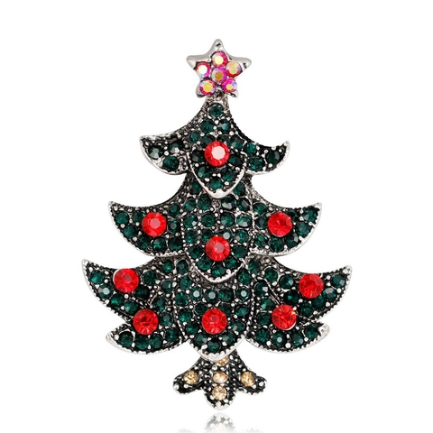 Legering Groene Strass Kerstboom Broche Speld Voor Vrouwen Ster Top Kristal Vintage Feestdagen Sieraden Accessoire Cadeau