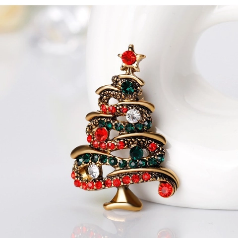 Vintage Legierung Weihnachtsbaum Brosche Mit Roten Grunen Strasssteinen Stern Spitze Fur Damen Herren Feiertag Schmuck Geschenk