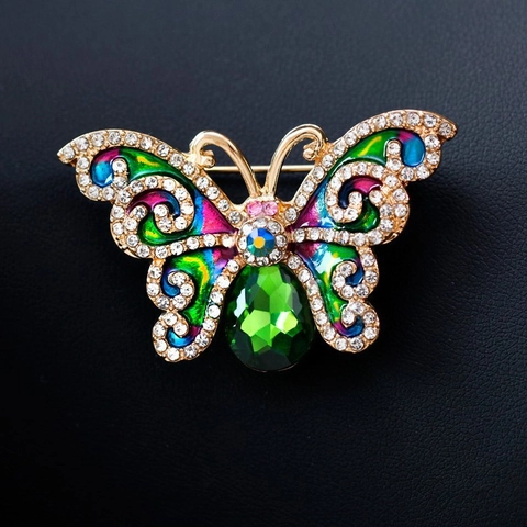 Lussuosa Spilla a Farfalla in Smalto per Donna Lega Placcata in Oro Strass Cristallo Artificiale Spilla a Forma di Insetto Gioielli