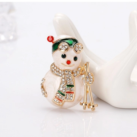 Broche Creativo de Muñeco de Nieve de Esquí Esmalte Aleación Diamantes de Imitación Navidad Festivo Insignia de Ropa Regalo Para Mujeres Hombres Niños