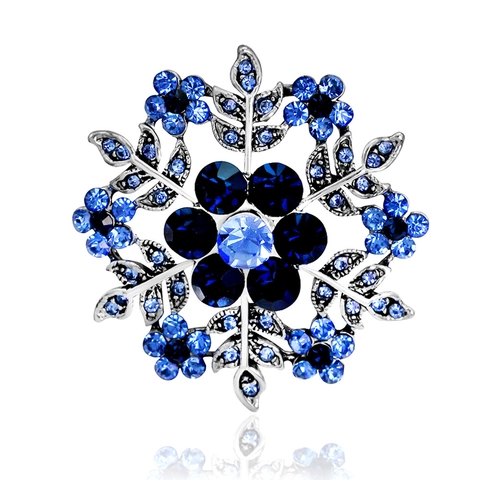 Vintage Alloy Rhinestone Snowflake Brooch For Women Elegant Floral Pin For Suit Cardigan Fashion Jewelry Accessory Gift