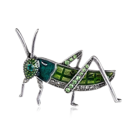 Spilla Cavalletta in Smalto Verde Argento Vintage per Donna Spilla Locusta Animale con Strass Gioielli alla Moda Accessorio