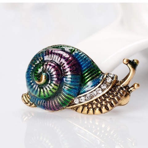 Broche Escargot en Alliage Vintage Avec Émail Coloré et Strass pour Femme Bijoux de Mode Épingle de Revers Animale