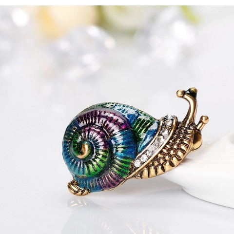 Broche Escargot en Alliage Vintage Avec Émail Coloré et Strass pour Femme Bijoux de Mode Épingle de Revers Animale