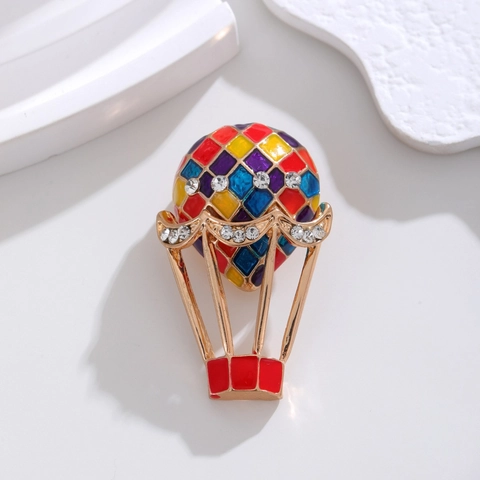 Colorful Enamel Hot Air Balloon Brooch With White Rhinestones Alloy Electroplated Cartoon Breastpin Jewelry Gift For Women