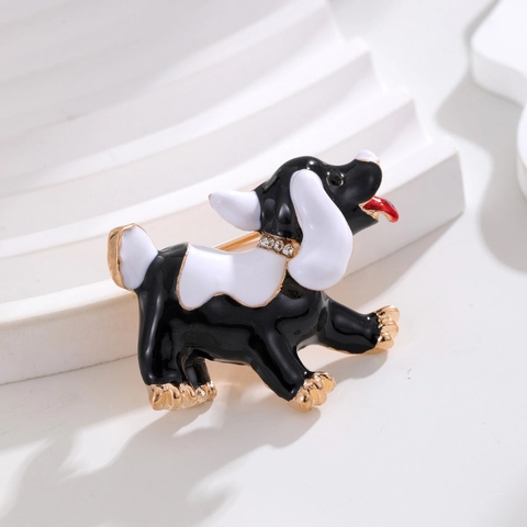 Simpatica Spilla a Forma di Cane Bassotto in Cartone Animato Smalto Lega Animale Pettorina Con Collare Strass Gioielli da Donna