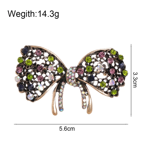 Broche de Lazo de Aleación Vintage con Strass para Mujer Cristal Colorido Calado Alfiler Joyería de Moda Accesorio