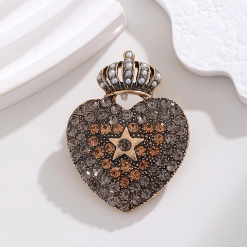 Vintage Antik Gold Legierung Herz Krone Brosche Strass Stern Künstliche Perle Anstecknadel Für Damen Palast Stil Schmuck Geschenk