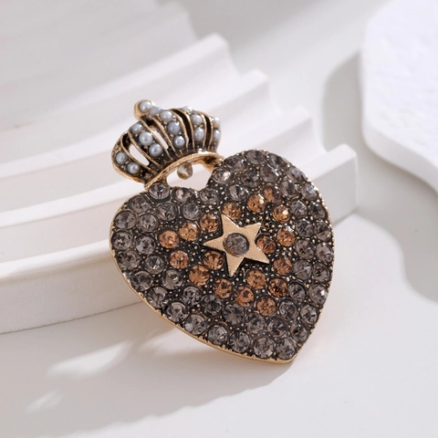 Vintage Antik Gold Legierung Herz Krone Brosche Strass Stern Künstliche Perle Anstecknadel Für Damen Palast Stil Schmuck Geschenk