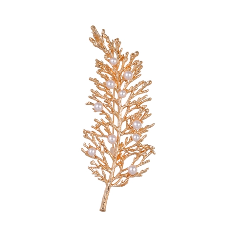 Spilla da Balia Donna in Lega di Zinco con Perle Artificiali Foglia Spiga di Grano Elegante Design a Ramo Gioiello