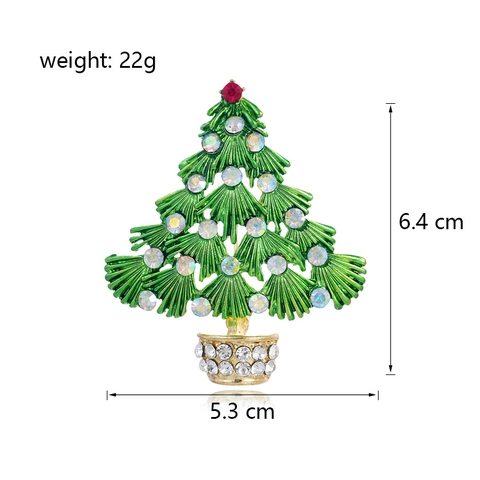 Broche Arbre de Noël Vintage en Alliage de Zinc Émail Strass Incrusté Épingle à Vêtements Festive pour Femmes Hommes Bijoux