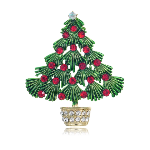 Broche Arbre de Noël Vintage en Alliage de Zinc Émail Strass Incrusté Épingle à Vêtements Festive pour Femmes Hommes Bijoux