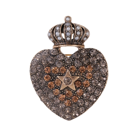 Vintage Barok Kroon Hart Brosche Antiekgoud Zinklegering Strass Pentagram Speld Met Kunstparel Vrouwen Sieraden