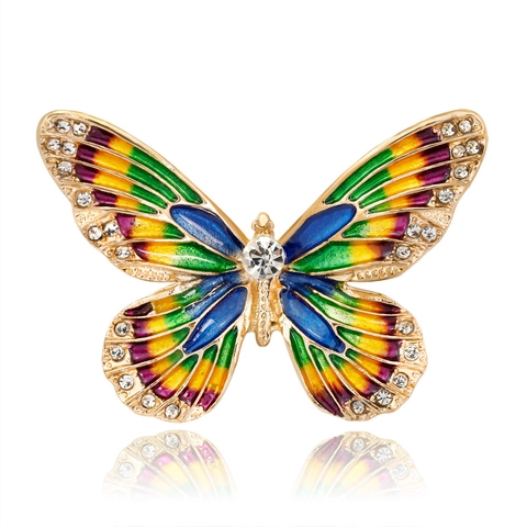 Vintage Alloy Colorful Butterfly Brooch Pin For Women Enamel Rhinestone Inlaid Fashion Accessory For Wedding Party Banquet