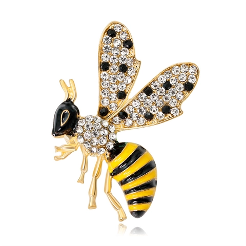 Broche Abeille en Alliage de Zinc Vintage Strass Émail Abeille Animale Corsage Épingle Bijoux pour Femme Robe Costume Accessoires