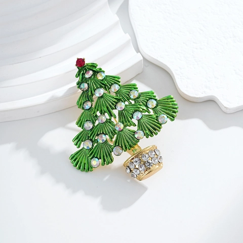 Exquisite Enamel Christmas Tree Brooch With Colorful Rhinestones Gold Plated Alloy Festive Lapel Pin For Women Party Gift