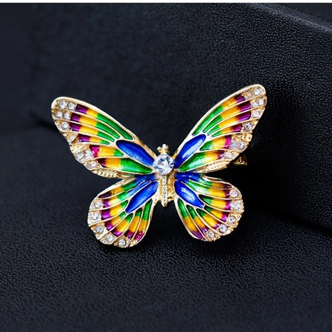 Vintage Alloy Colorful Butterfly Brooch Pin For Women Enamel Rhinestone Inlaid Fashion Accessory For Wedding Party Banquet