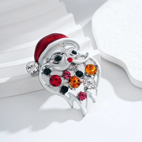 Christmas Santa Claus Brooch Pin For Women Men Multicolor Rhinestone Enamel Zinc Alloy Pin Festive New Year Jewelry Gift